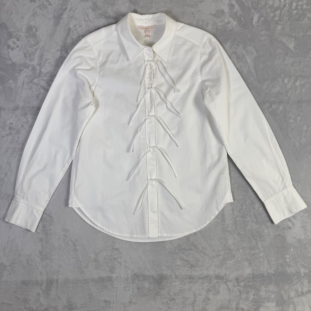 Rebecca Taylor Shirt Womens 4 White Bow Tie Front Long Sleeve Cotton Blouse